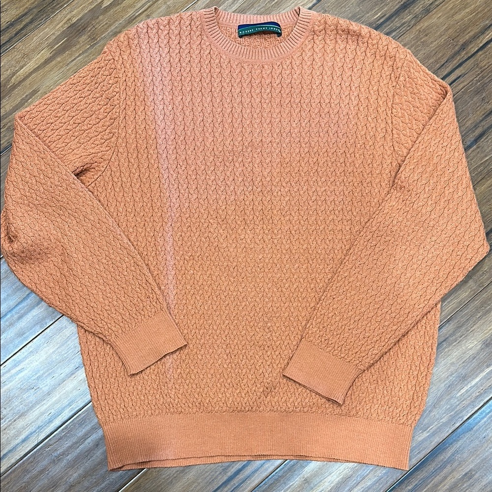 Orange Cable-Knit Sweatshirt with Ribbed Cuffs